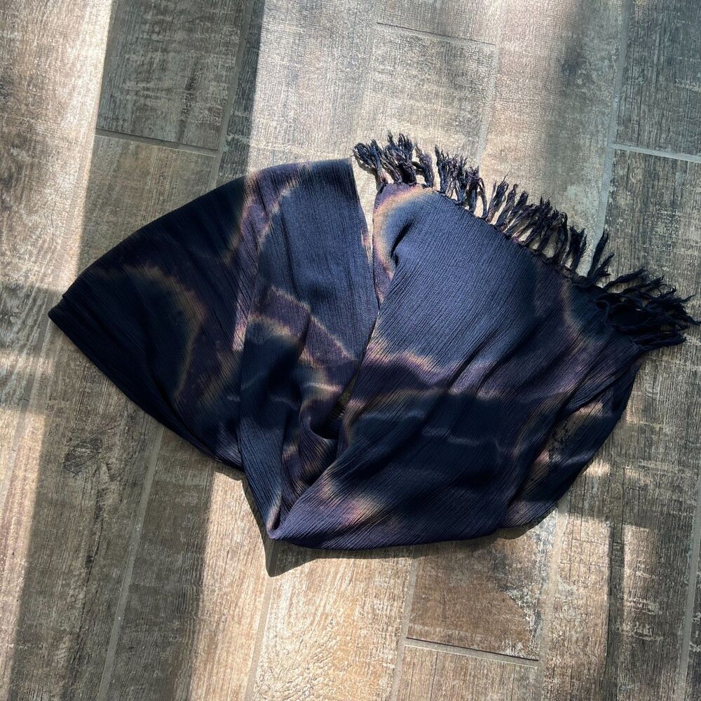 Black Brown Tie Dye Scarf with Tassels Rectangle 15" x 67"